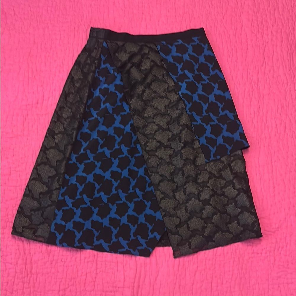 Tanya Taylor Asymmetrical Black and Blue Skirt, US8
